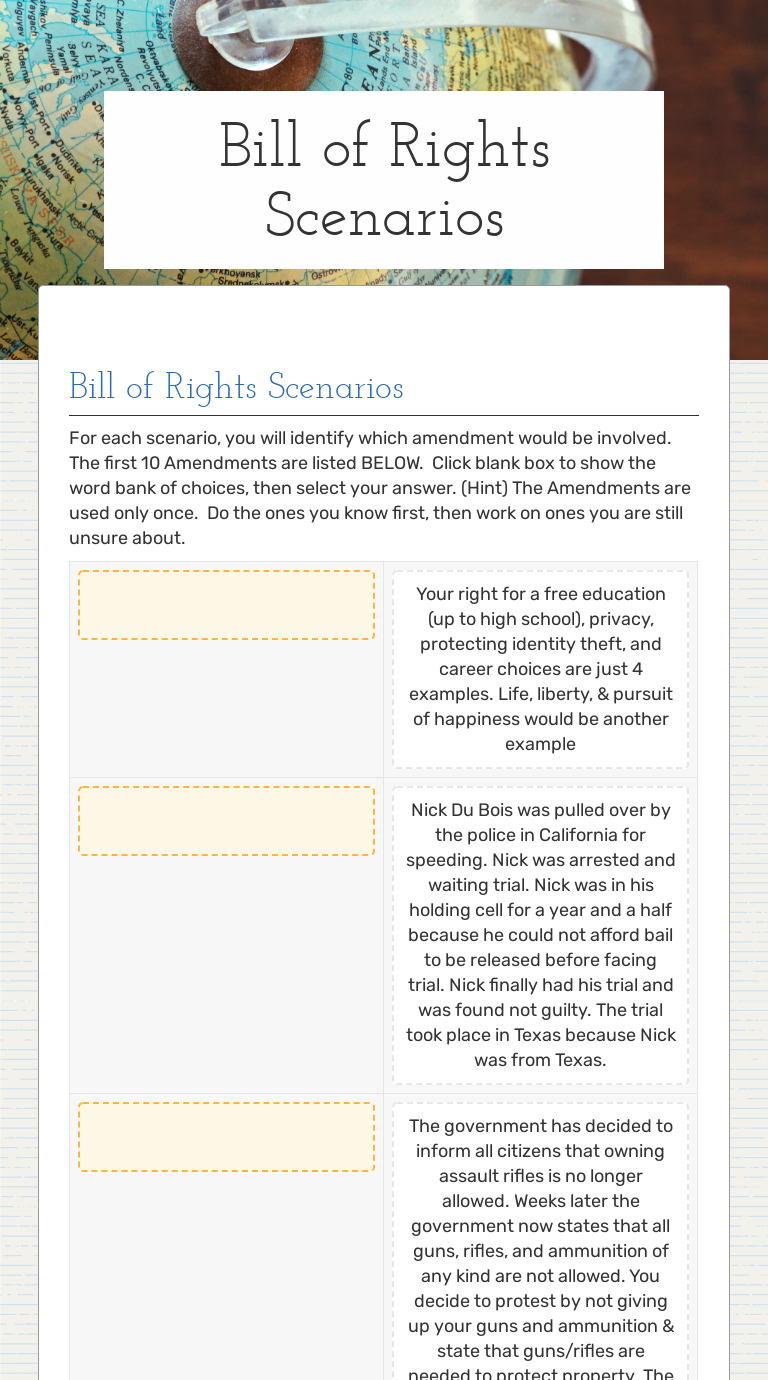 Bill Of Rights Scenarios Worksheet