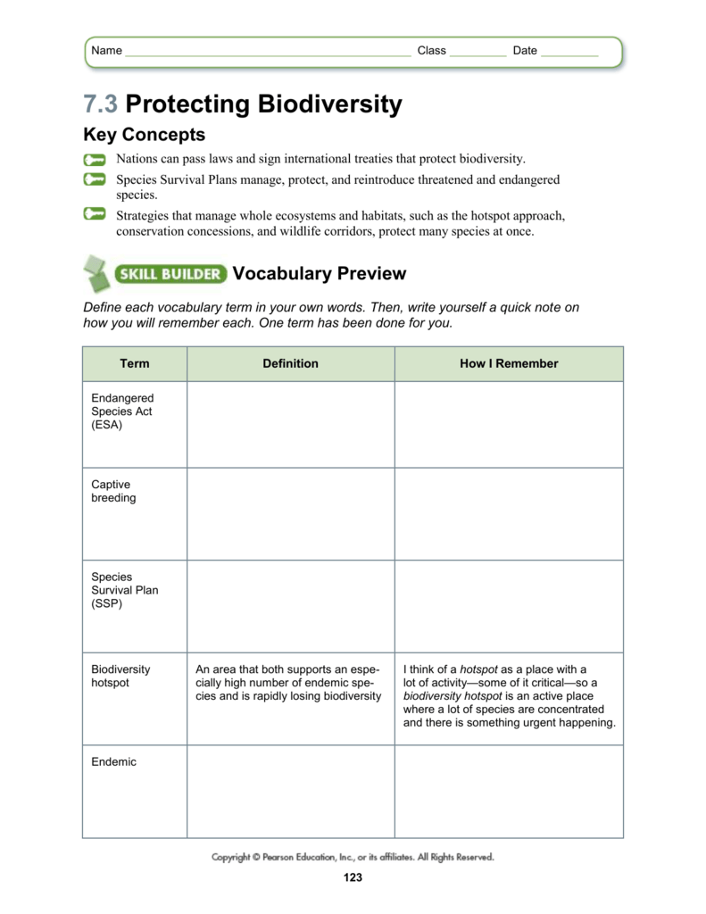 Biodiversity Worksheet Answers