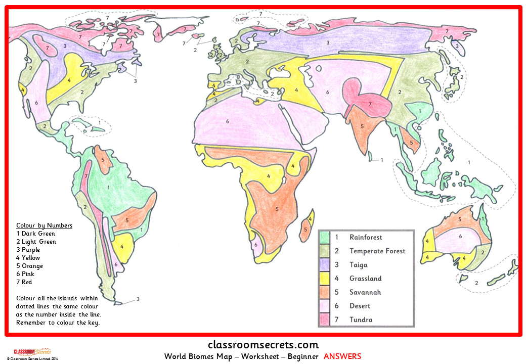 Biome Map Coloring Worksheet Answer Key Printable Word Searches