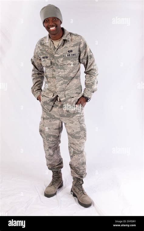 Black Man In U S Air Force Camouflage Fatigues Standing And Looking At The Camera With A