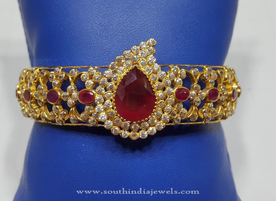 Bold Gold Bangle With Red Stones South India Jewels