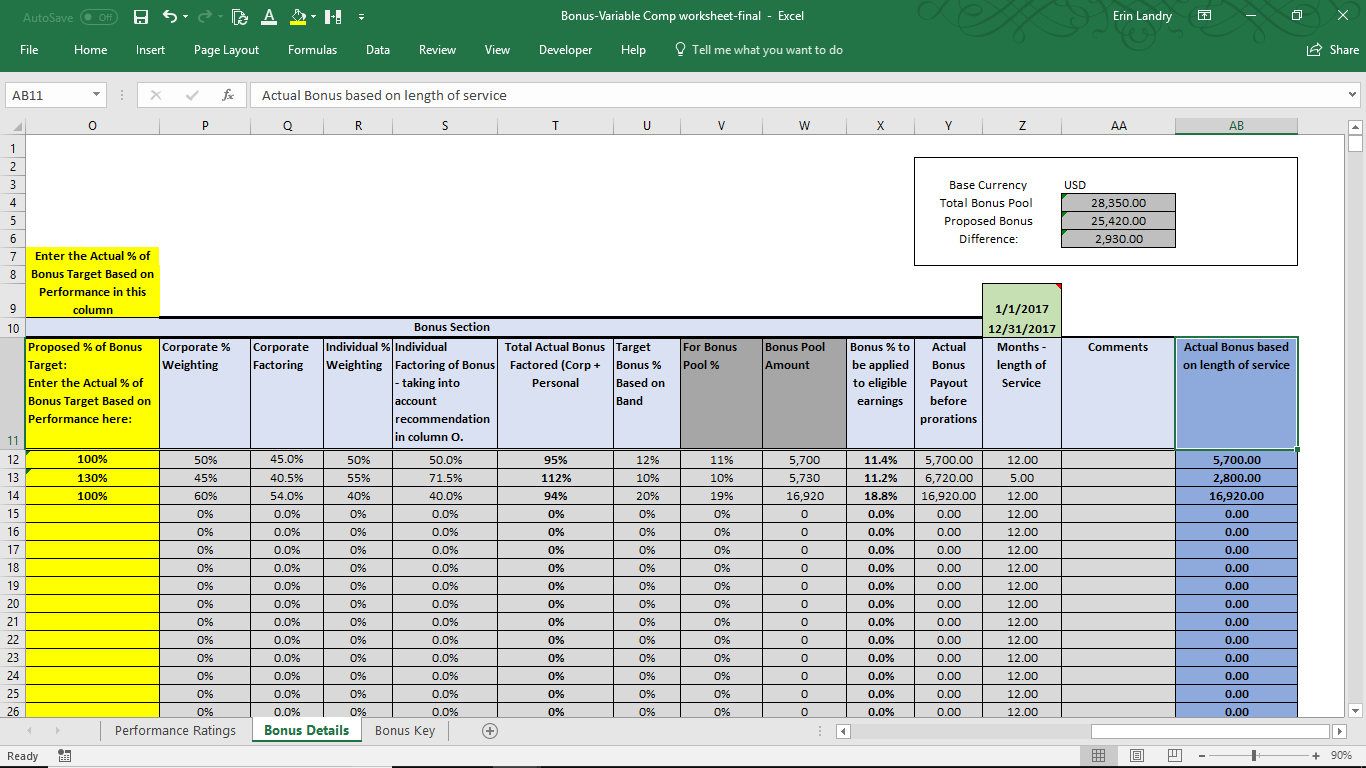 Bonus Calculation Template