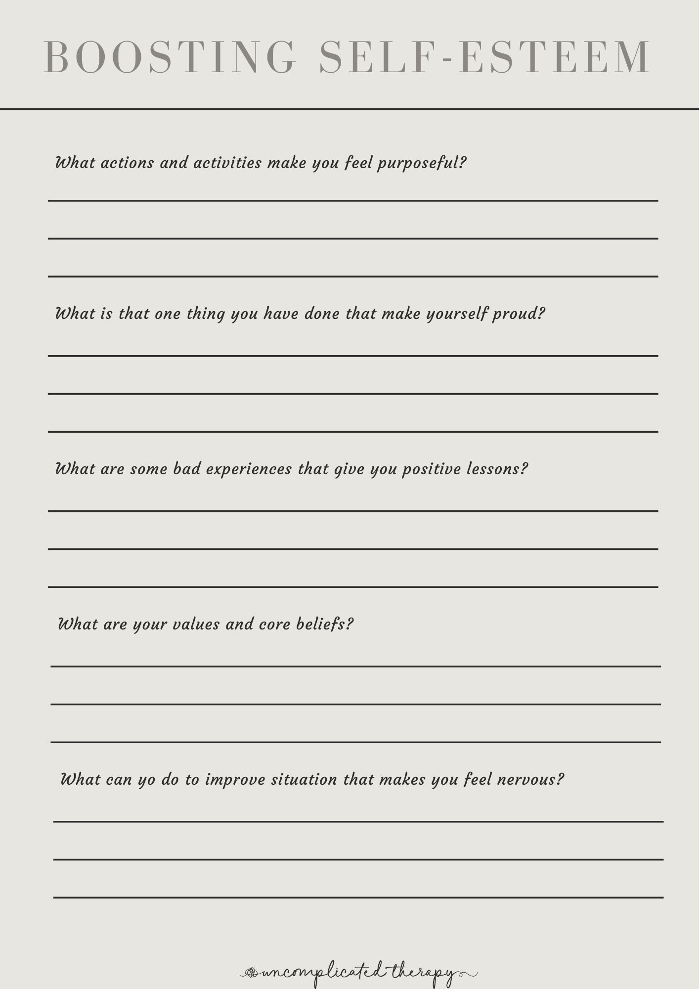 Boosting Self Esteem Worksheet For Therapists Counselors And Coaches