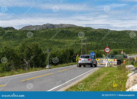 Border Crossing And Check Point In Northern Norway With Military And Police Checking On Covid 19