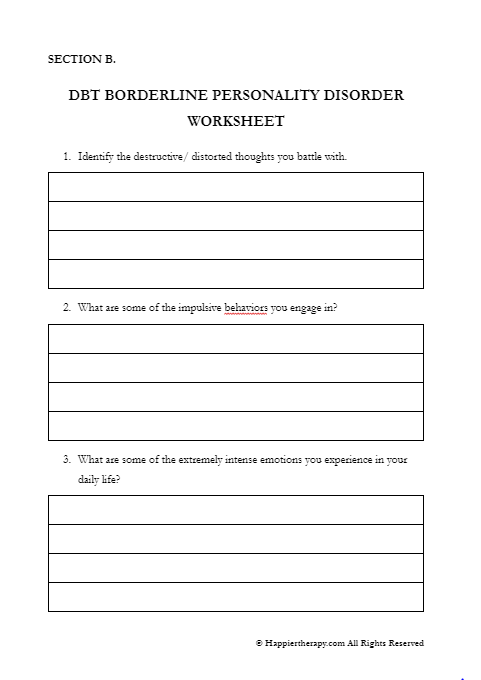 Borderline Personality Disorder Worksheets Bpd Workbook Journal Bpd