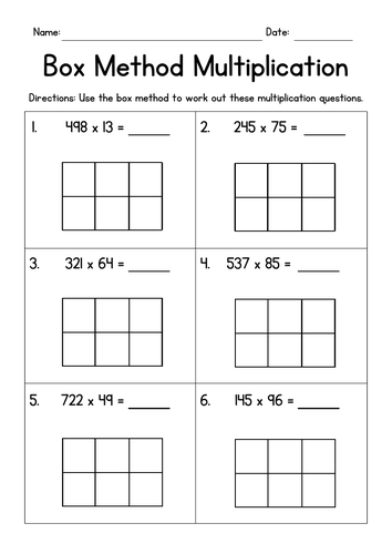 Box Method Multiplication 2 Digit Numbers Teaching Resources