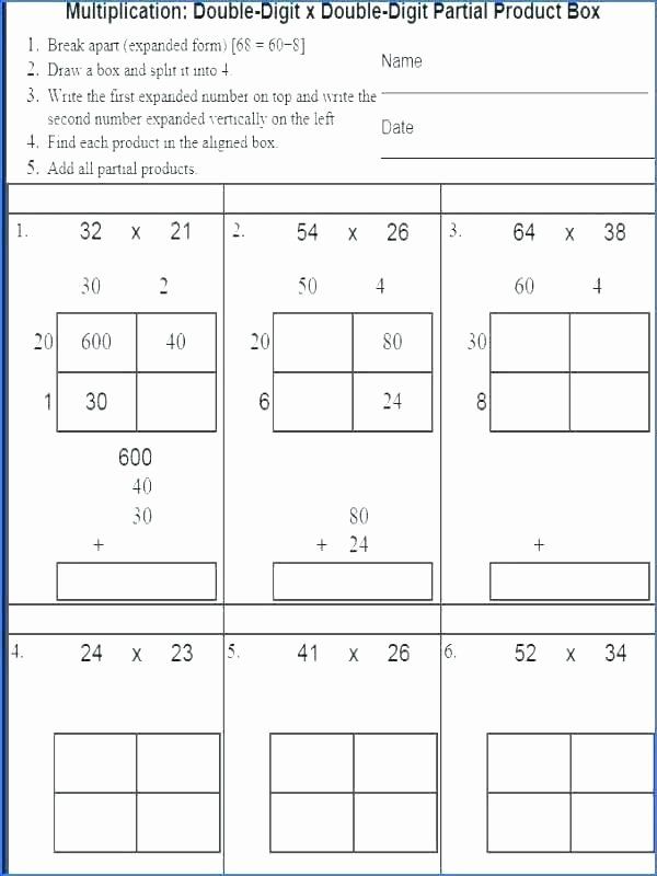 Box Method Multiplication 2 Digit Numbers Worksheets Pdf Partial