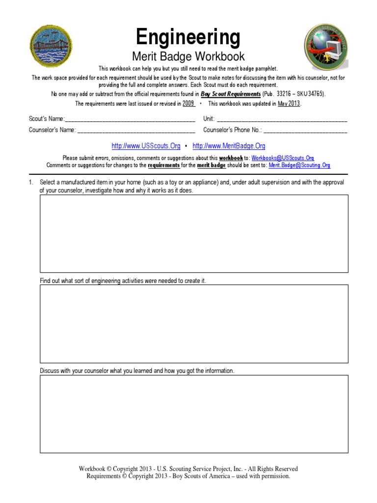 Bsa Engineering Merit Badge Worksheet