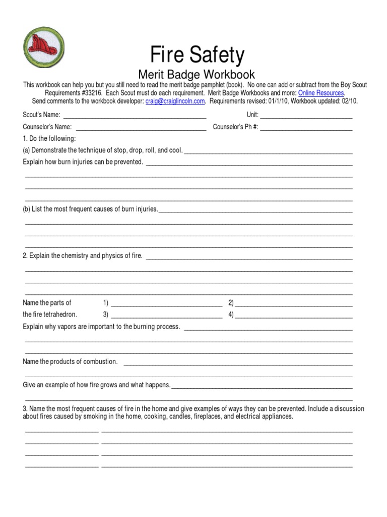 Bsa Fire Safety Merit Badge Workbook