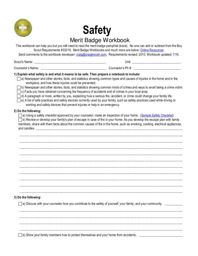 Bsa Fire Safety Merit Badge Worksheet