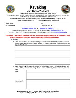 Bsa Kayaking Merit Badge Workbook