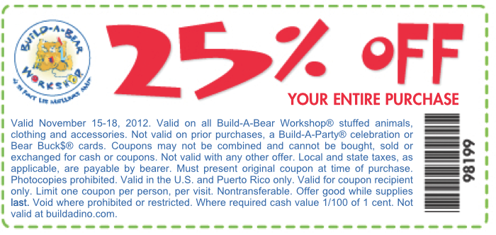 Build-A-Bear Coupon: 25% Entire Purchaseliving Rich With Coupons®