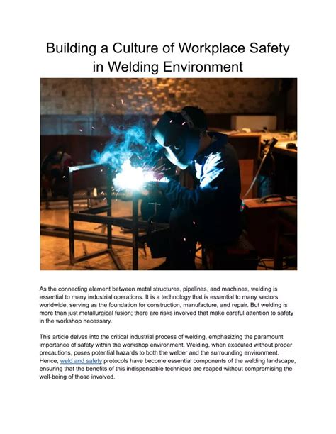 Building A Culture Of Workplace Safety In Welding Environment Pdf