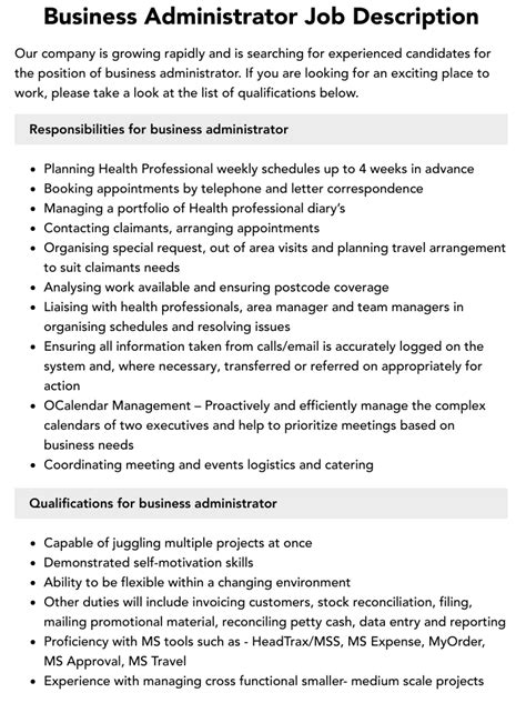 Business Administration Job Description Velvet Jobs