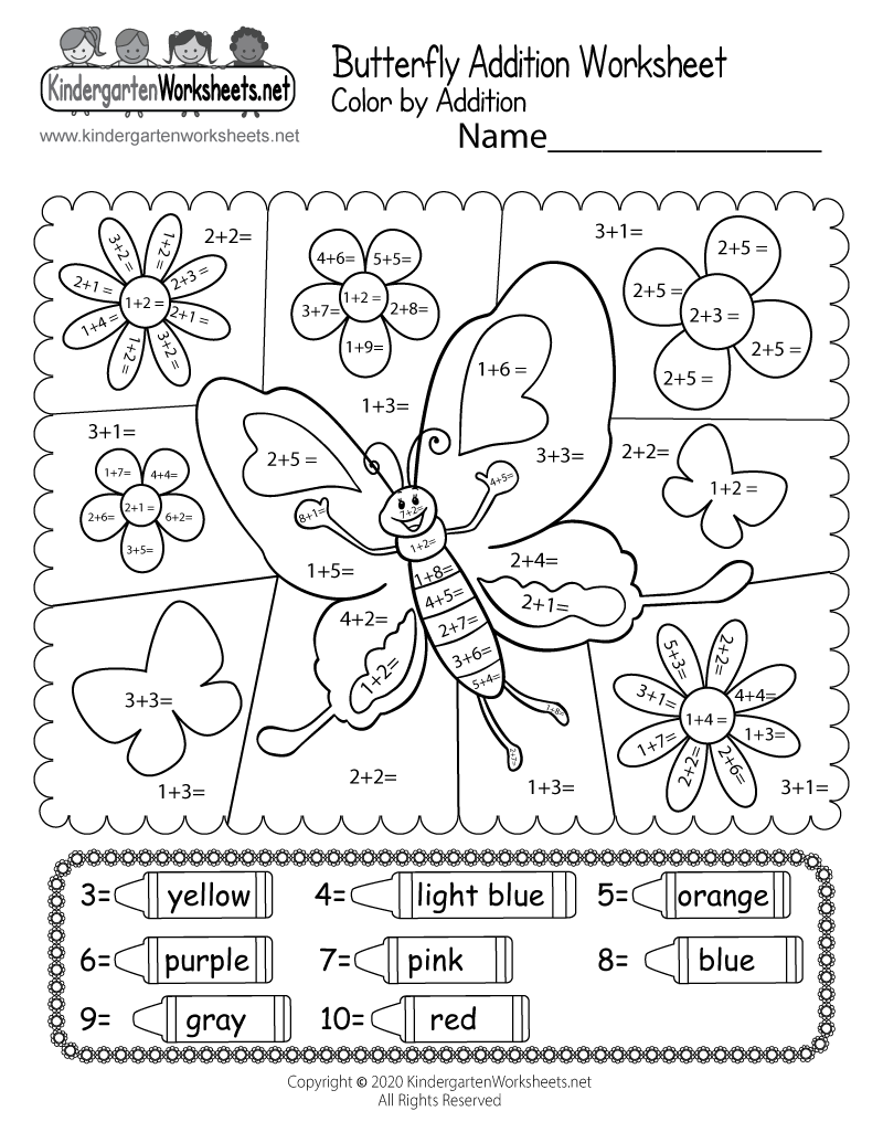 Butterfly Color By Addition Worksheet Free Printable Digital Pdf