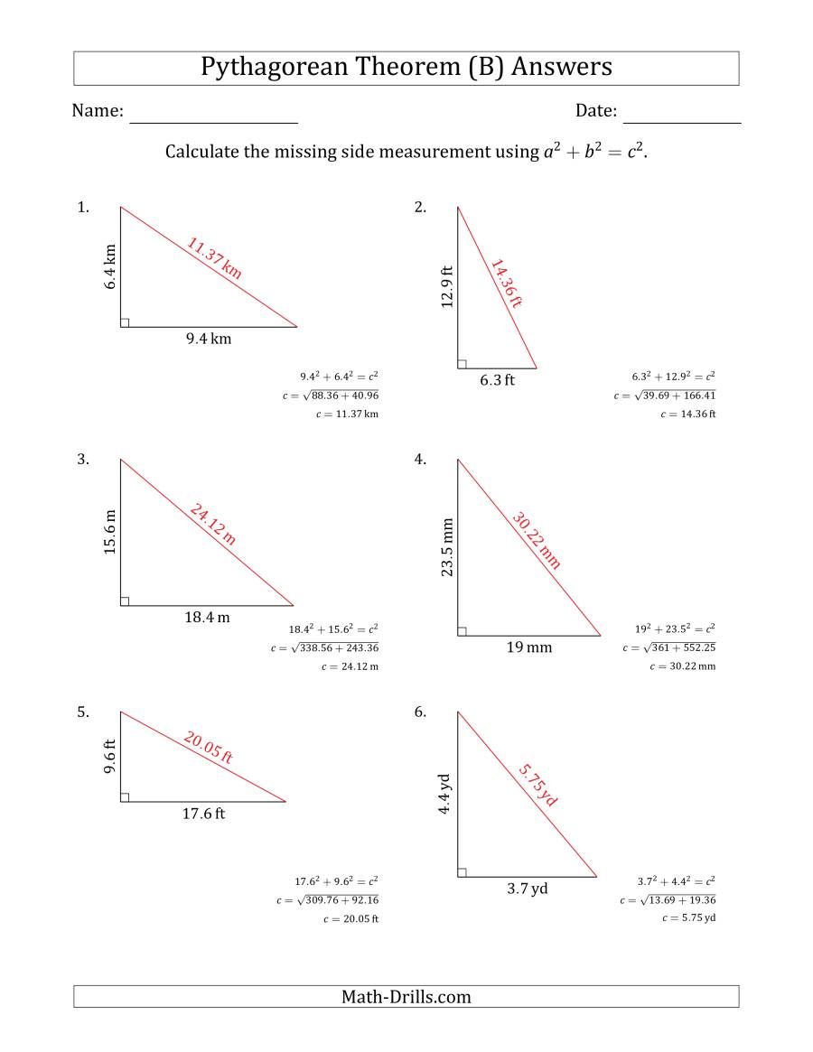 Calculate The Hypotenuse Using Pythagorean Theorem No Rotation A