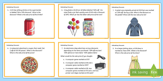 Calculating Discounts Challenge Cards Teacher Made