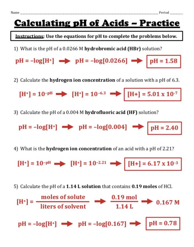 Calculating Ph And Poh Worksheet With Answers Download Printable Pdf