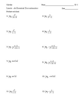 Calculus Limits At Essential Discontinuities By Virshup Education