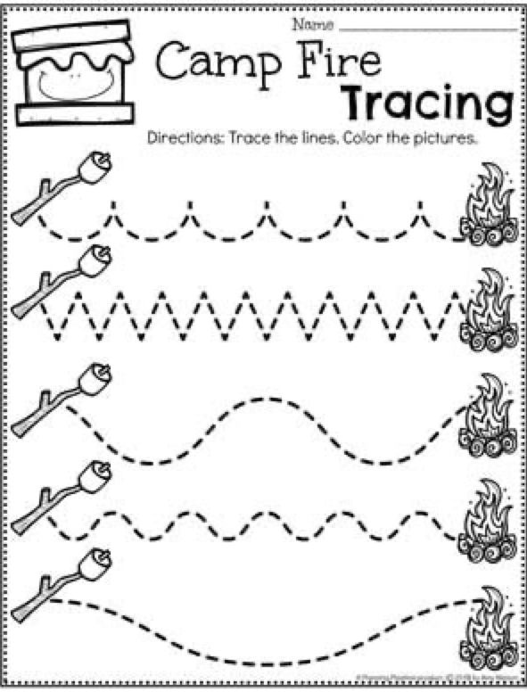 Free Camping Tracing Worksheets for Kids