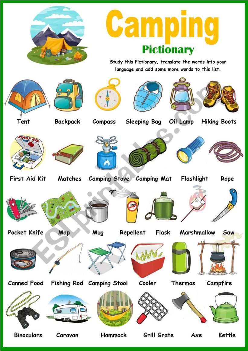 Camping Vocabulary Worksheet