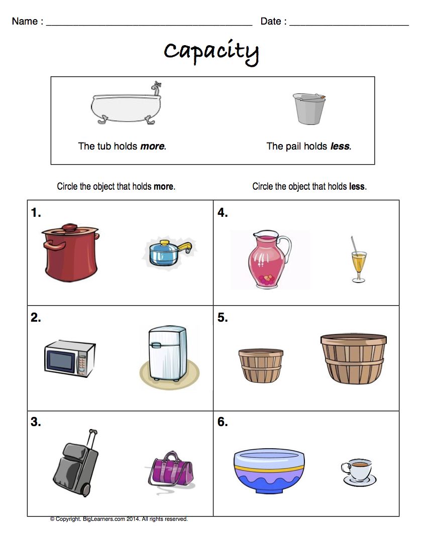 Capacity Worksheets