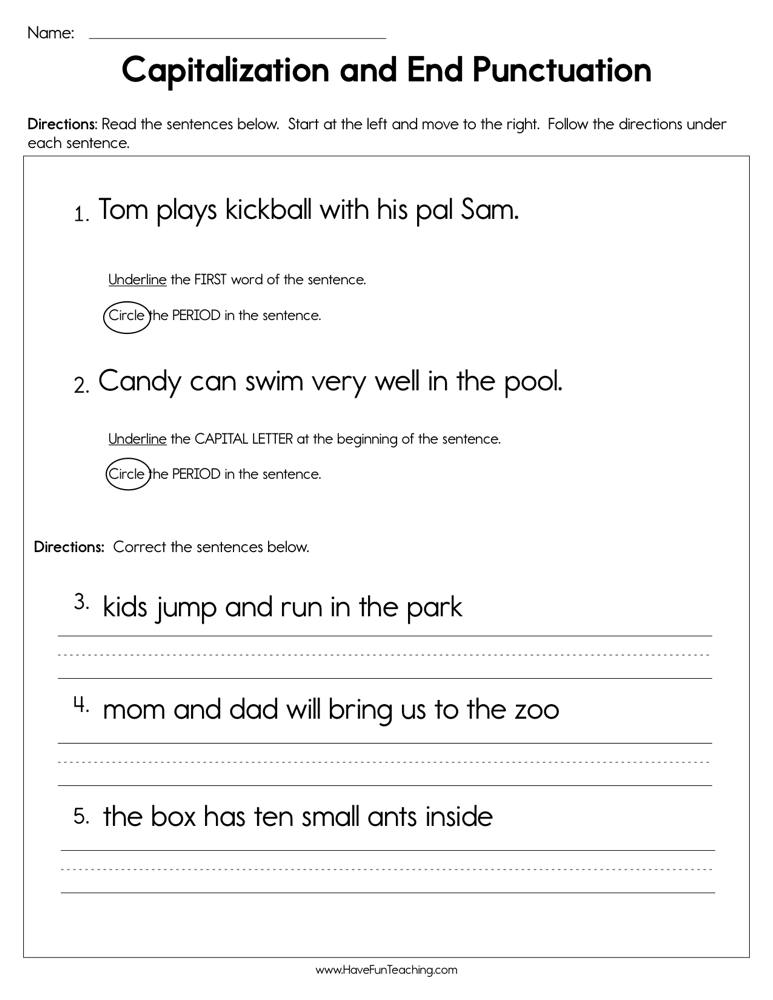 Capitalization And Punctuation Worksheets 2Nd