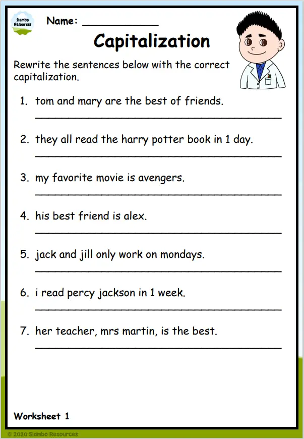 Capitalization Free Printable Punctuation Worksheets Worksheets