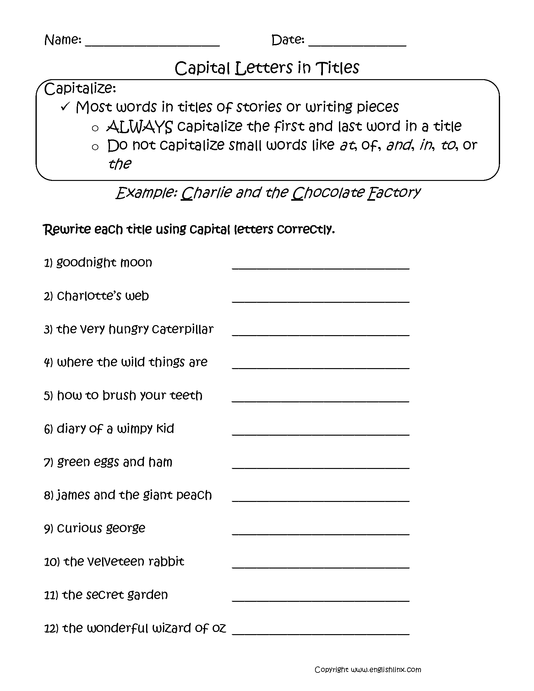 Capitalization Practice Worksheets