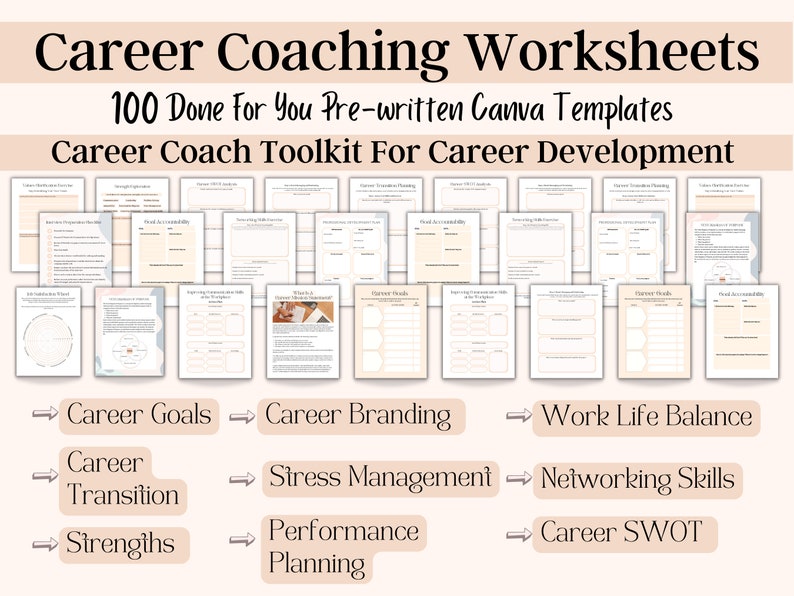 Career Coaching Templates Career Change Workbook Life Etsy