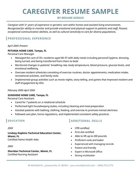 Caregiver Resume Sample Amp Writing Tips Resume Companion