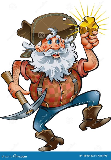 Cartoon Prospector With Gold Nugget And Pickaxe Stock Vector Illustration Of Goldfield