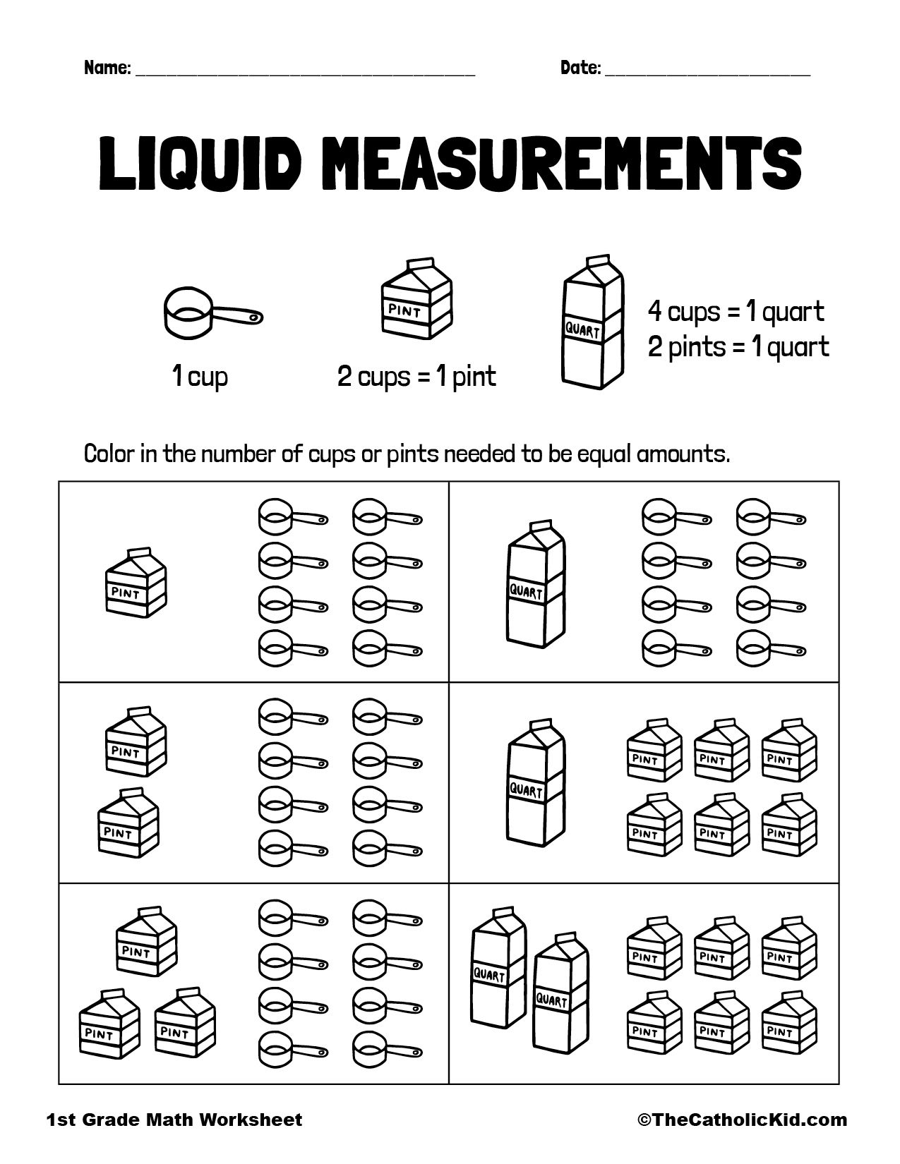 Catholic Themed Liquid Measurements Worksheet Thecatholickid Com