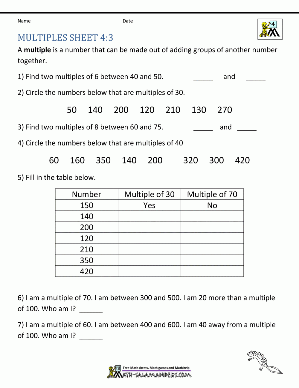 Cbse Class 4 Maths Worksheets Factors And Multiples Free Printable