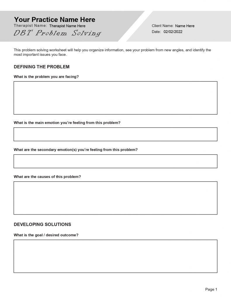 Cbt Problem Solving Worksheet Editable Fillable Printable Pdf