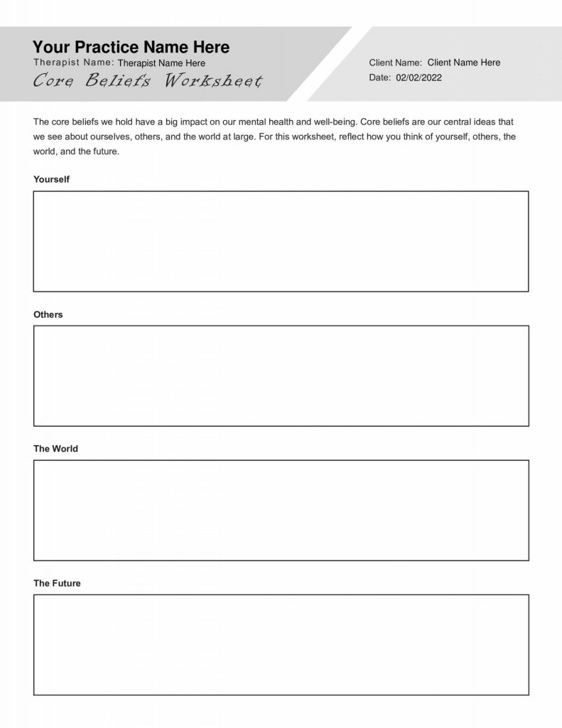 Cbt Worksheets Core Beliefs Therapy Worksheet For Teens And Etsy