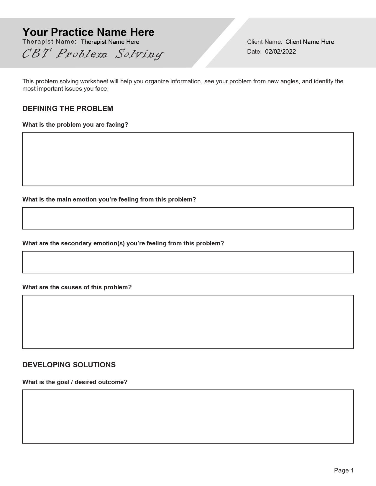 Cbt Worksheets Printable For Adults