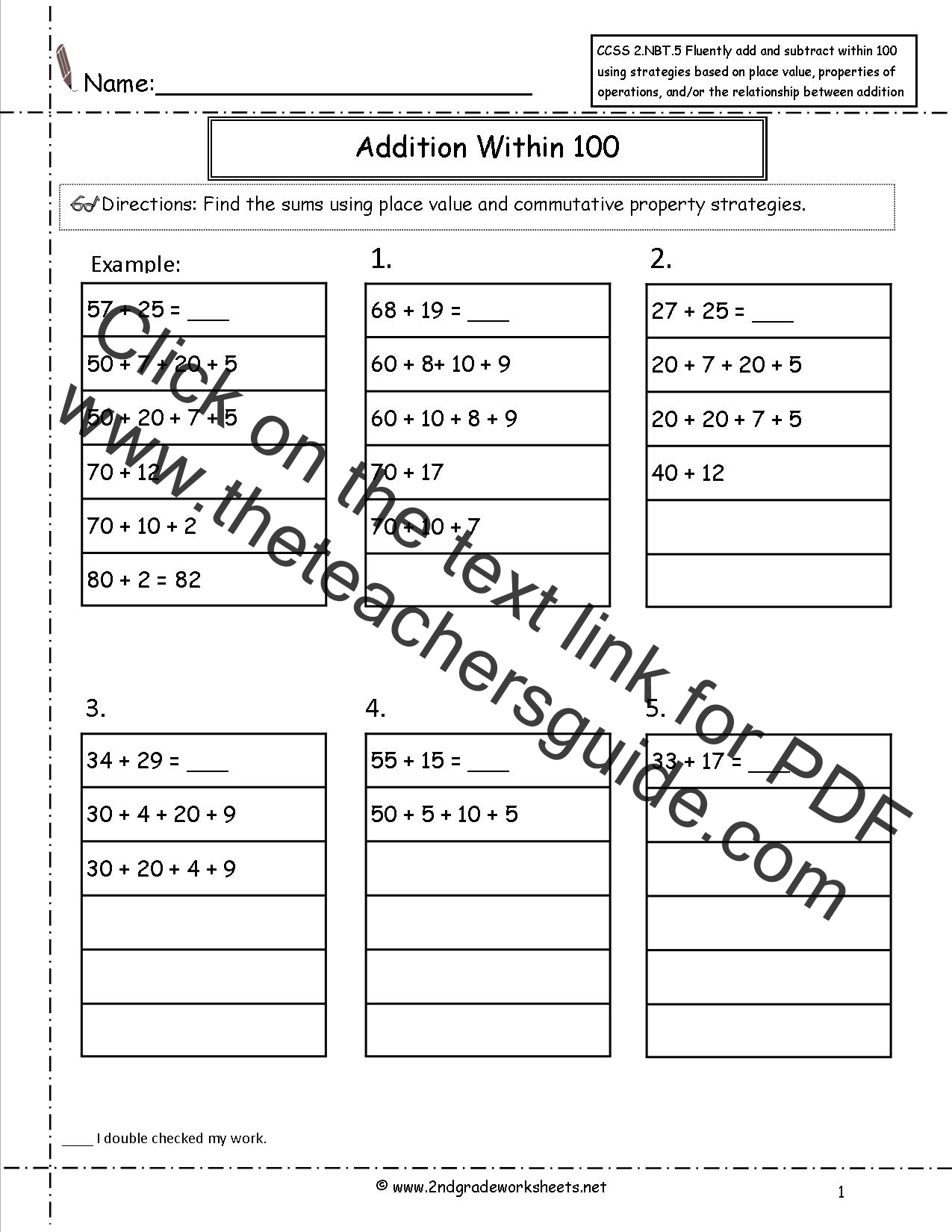 Ccss 2 Nbt 5 Worksheets Two Digit Addition And Subtraction Within 100 Worksheets