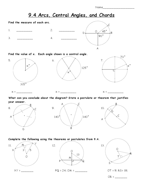 Central Angles Worksheet Fill Online Printable Fillable Blank