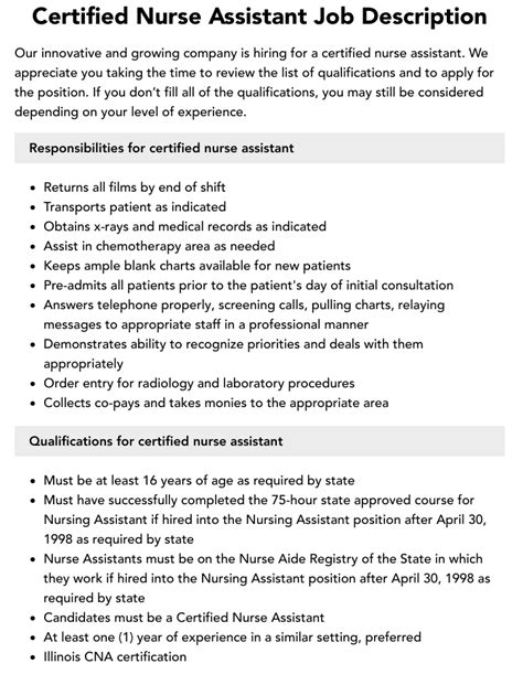 Certified Nurse Aide Job Description Velvet Jobs