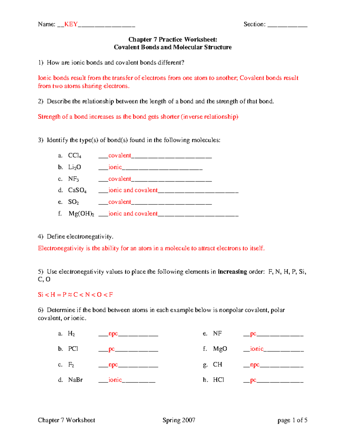 Ch 7 Practice Spring 2010 Key Name Key Section Chapter 7 Practice Studocu