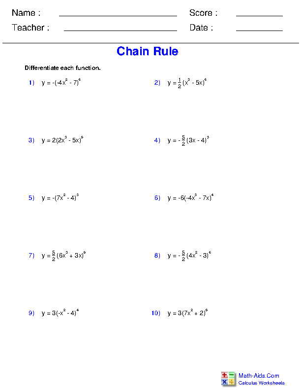 Master Chain Rule Derivatives with Our Worksheet