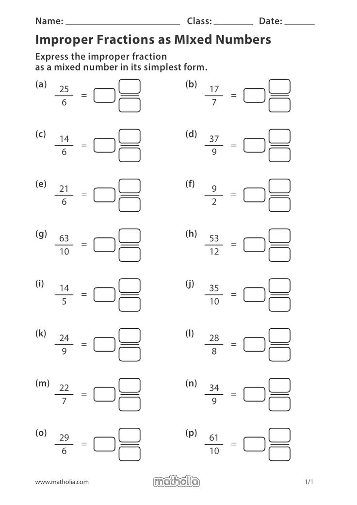 Changing And Improper Fraction Into A Mixed Number Worksheet