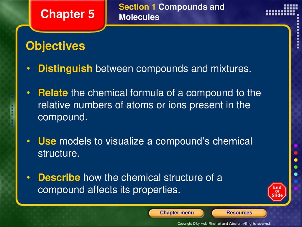 Chapter 5 Objectives Distinguish Between Compounds And Mixtures Ppt