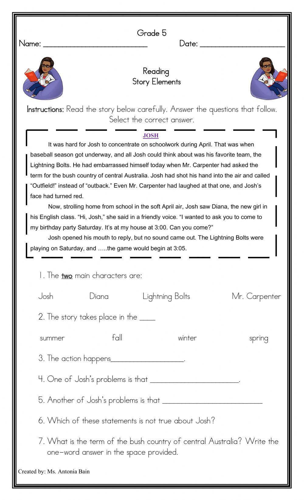 Character Setting Worksheet 1St Grade Characters Education Com