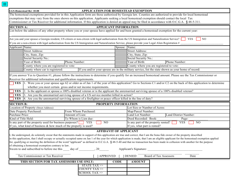 Chatham County Ga Homestead Exemption Form Exemptform Com