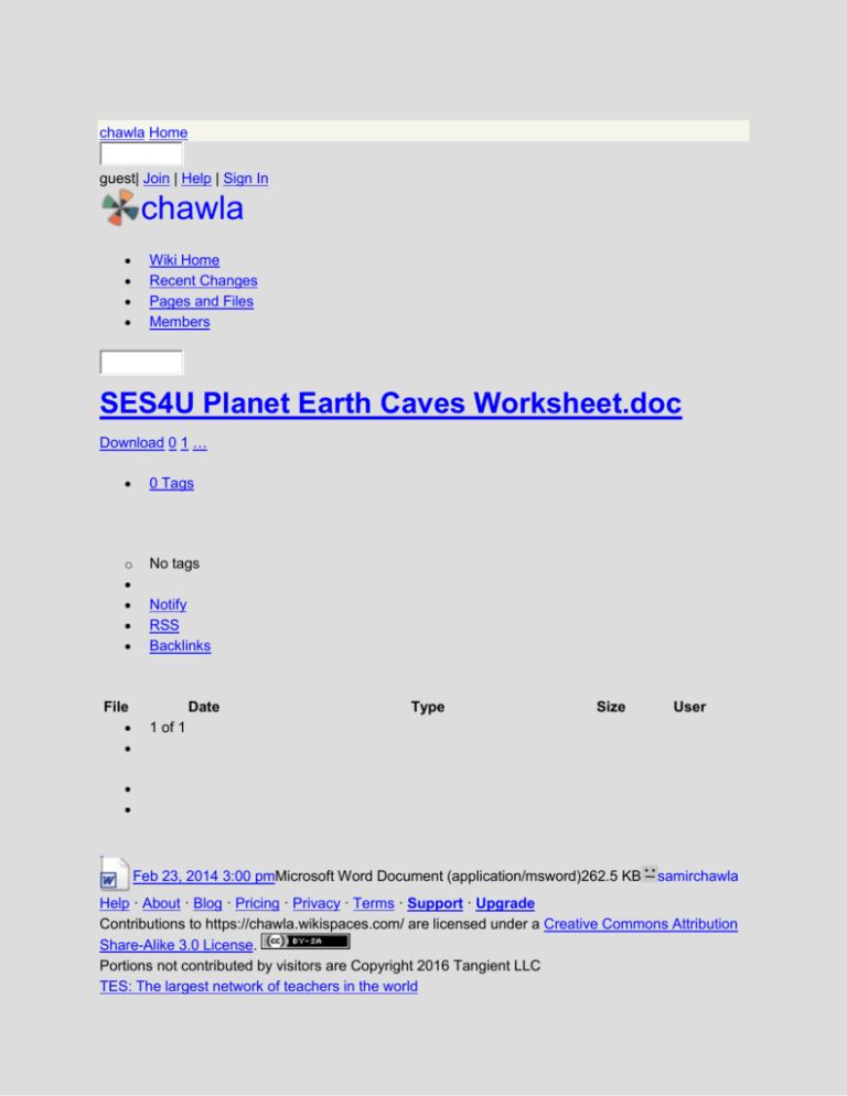 Chawla Ses4u Planet Earth Caves Worksheet