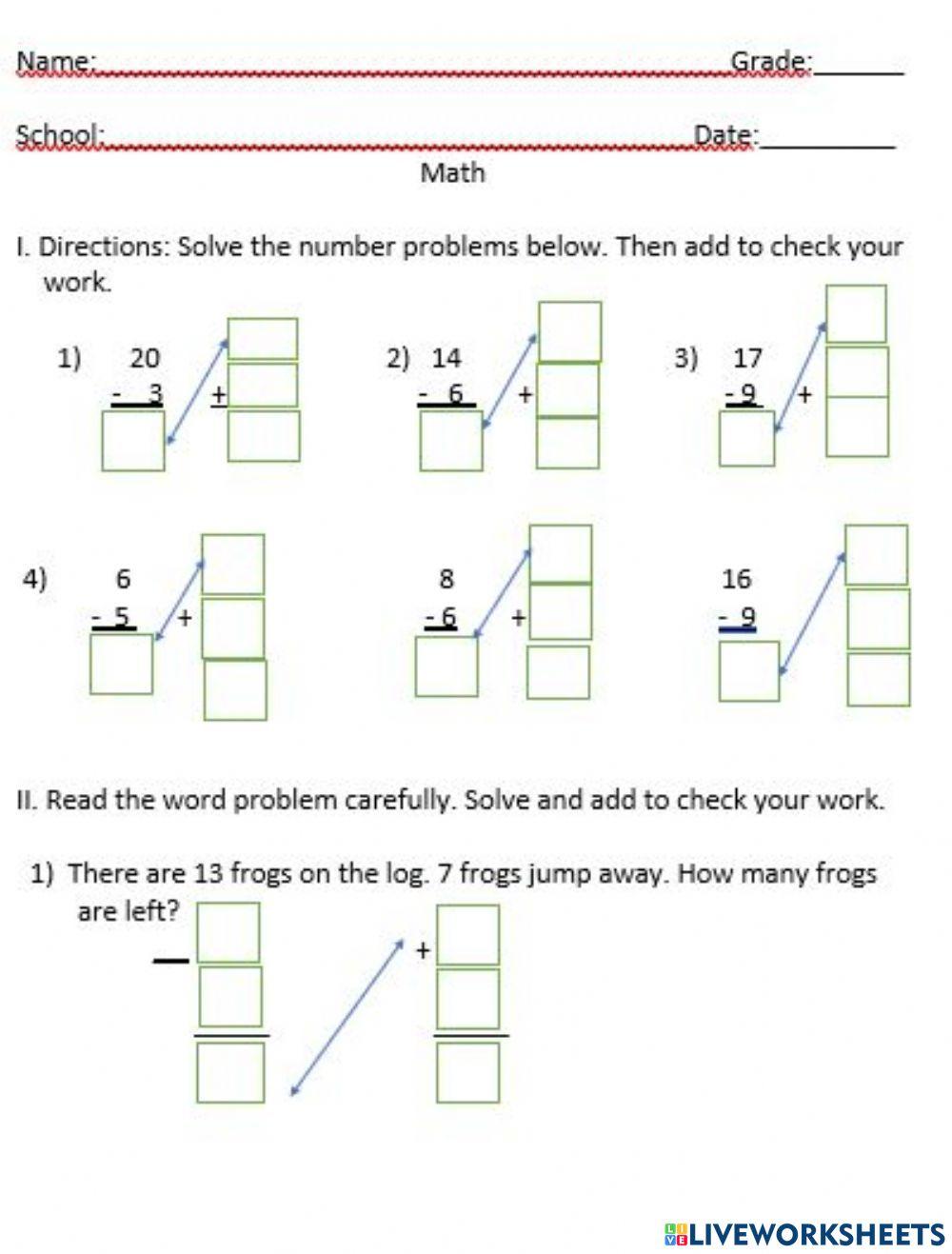 Checking Subtraction With Addition Math Foundations