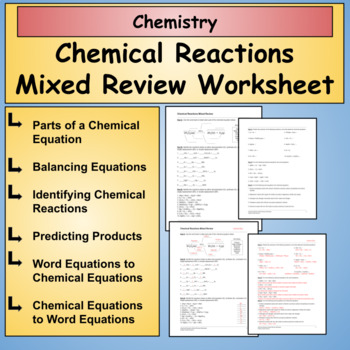 Chemical Reactions Review Worksheet By Back Pocket Science Tpt