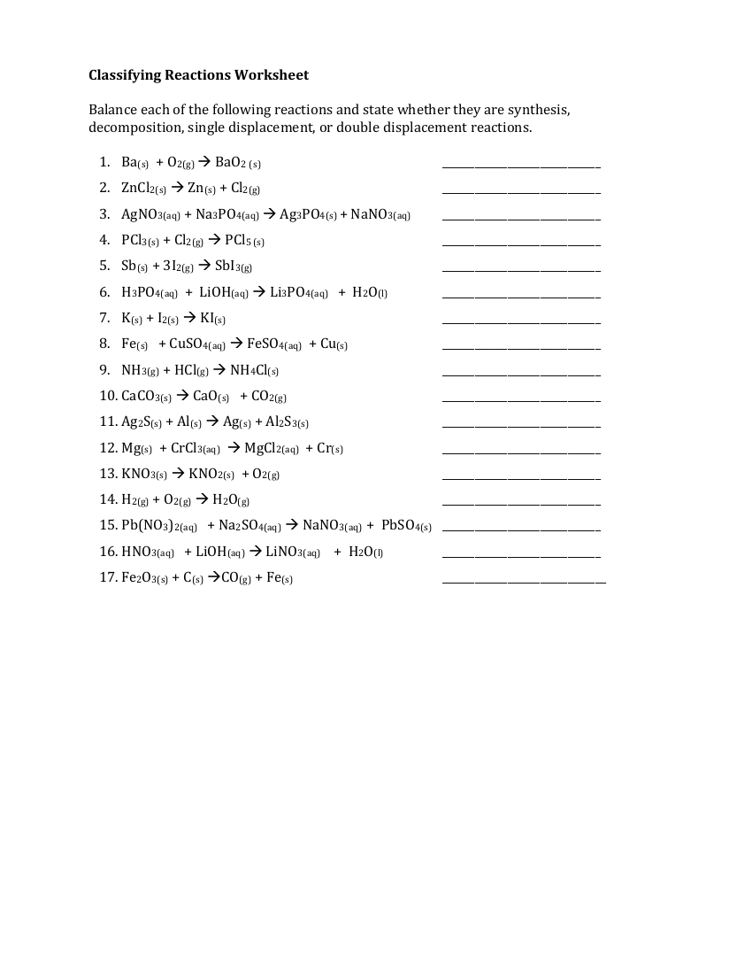 Chemical Reactions Worksheet 2 Science 8Th Grade Worksheets Library